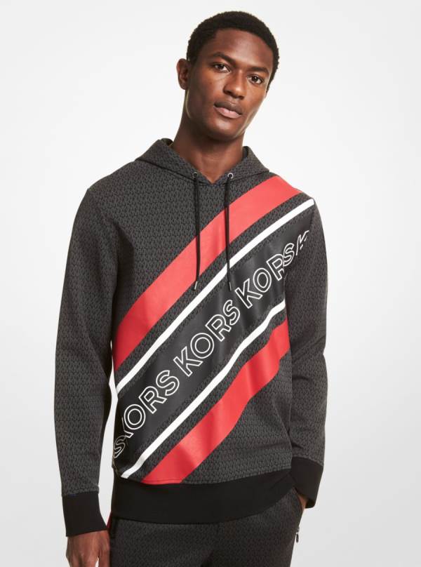 Panske Mikiny S Kapucňou Michael Kors Graphic Logo Stripe Cotton Blend Čierne - Oblecenie Michael Kors Nejlevnejsi | FVBDX-3692